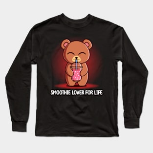 Cute Kawaii Bear Drinking Smoothie Long Sleeve T-Shirt